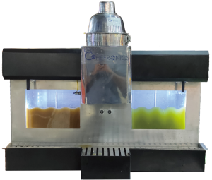 2-nozzle sensor-based Pani Puri and Ragada dispenser with 5-liter ingredient tanks and Ragada heater for timer-controlled flow for precise, hygienic, and automated service.