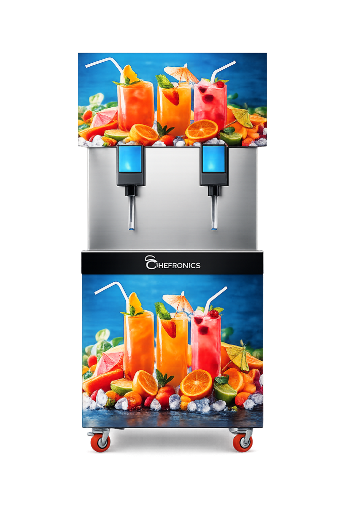 Automatic 2-nozzle mocktail vending machine dispensing fresh beverages – smart drink dispenser for cafes, offices, and events.